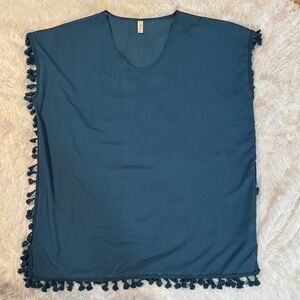 Teal tasseled Fringe Top